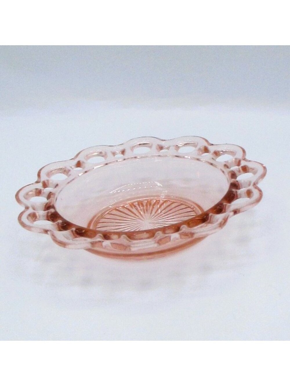 Vintage Pink Depression Glass Open Lace Rimmed Bowl 6.5" Diameter  I